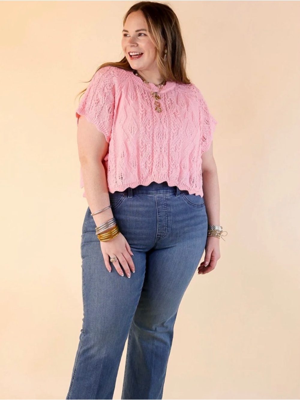 Simply Southern Pink Cable Knit Crop Top